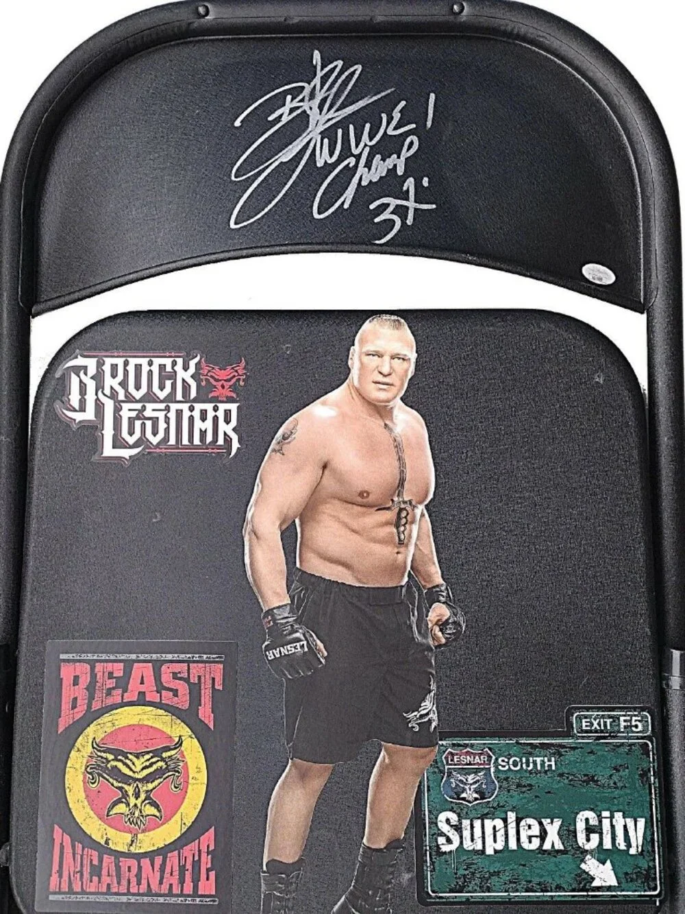 Brock Lesnar Signed Steel Wrestling Folding Chair WWE UFC JSA Cert COA Autograph